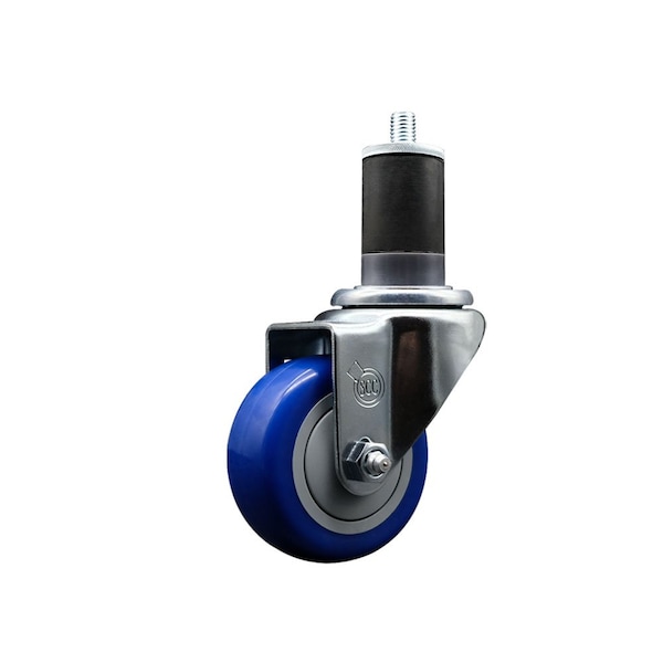 3'' SS Blue Poly Wheel Swivel 1-5/8'' Expanding Stem Caster